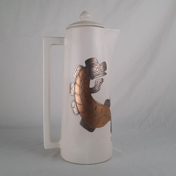 RARE FIND Sascha Brastoff Coffee Carafe gold/silver NW American native motif - Picture 2 of 11